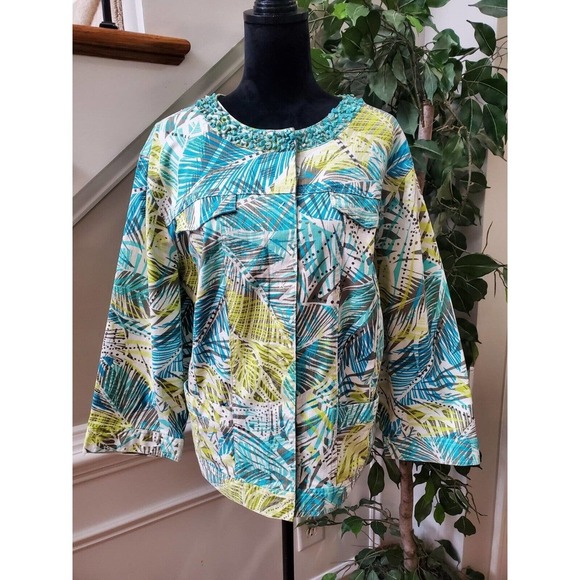 Ruby Rd. Women Multicolor Cotton Long Sleeve Button Front Jacket Blazer Size 22W - Picture 1 of 14